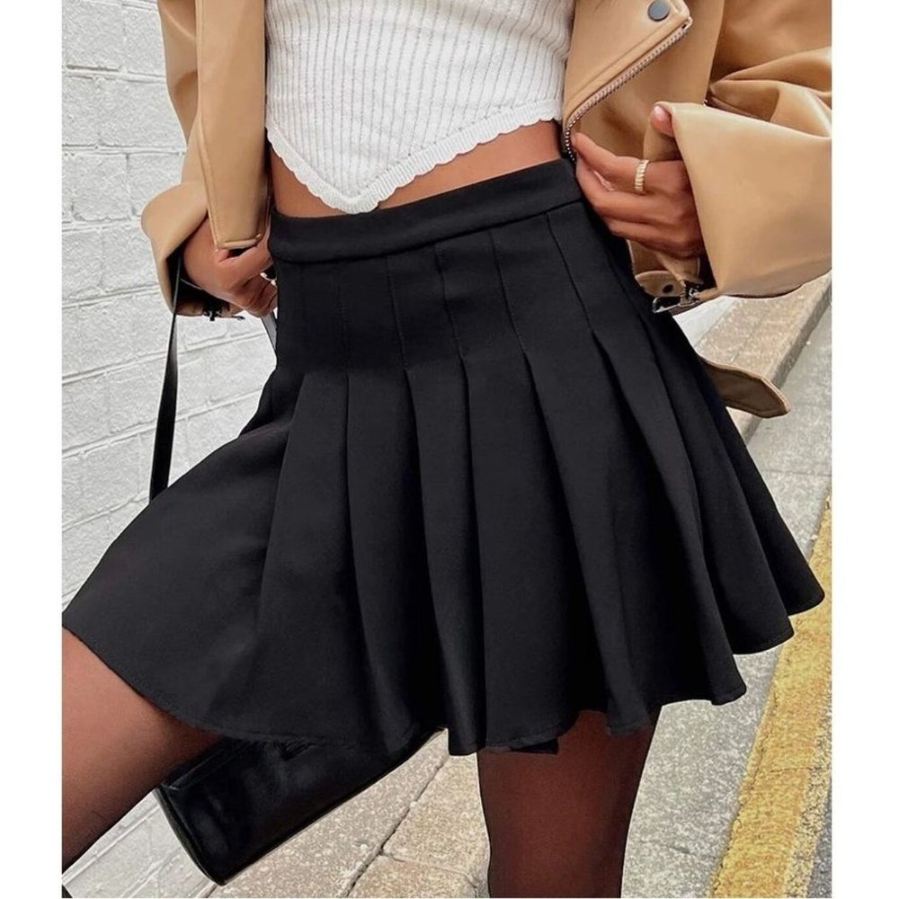 Princess Polly Pleated Mini Tennis Skirt Size 6 Black